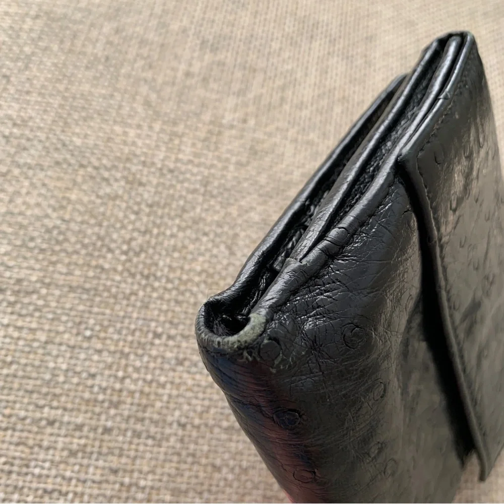 Gucci Ostrich Leather Black Wallet Compact Bifold Coin Pocket Italy Designer - Picture 12 of 12